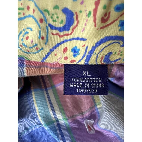 Alan Flusser Multicolor Plaid Long Sleeve Colorful Button Up Size XL 100% Cotton - Picture 6 of 7